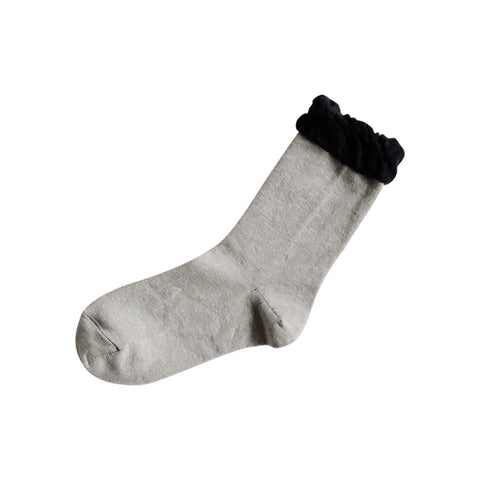 Nishiguchi Kutsushita Wool Cotton Frill Socks, Light Grey