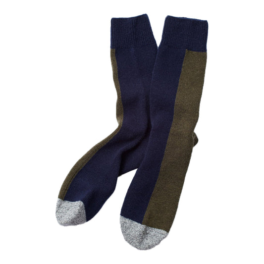 Woolen Half & Half Socks, Navy/Olive