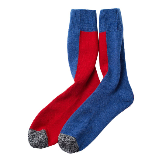 Woolen Half & Half Socks, Blue/Red