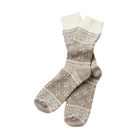 RoToTo Bandana Pattern Crew Socks, Grayge / Ivory