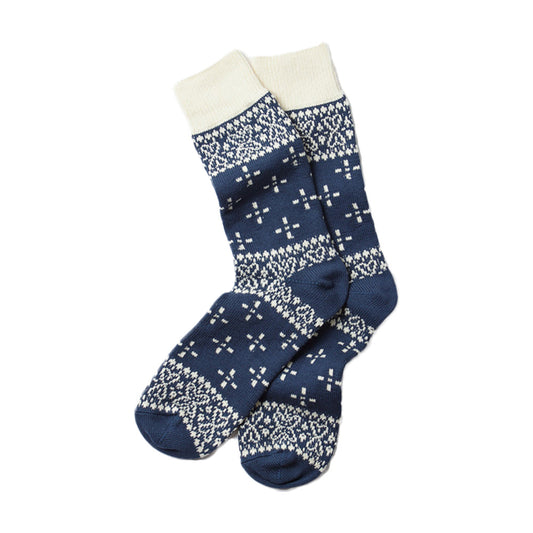 Bandana Pattern Crew Socks, Deep Blue/Ivory